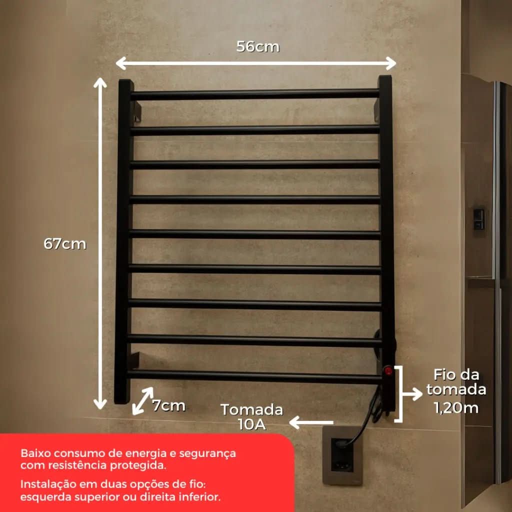 Toalheiro Térmico Alumínio Porta Toalha Electrowood Aquece e Seca Toalhas - Morada Serena