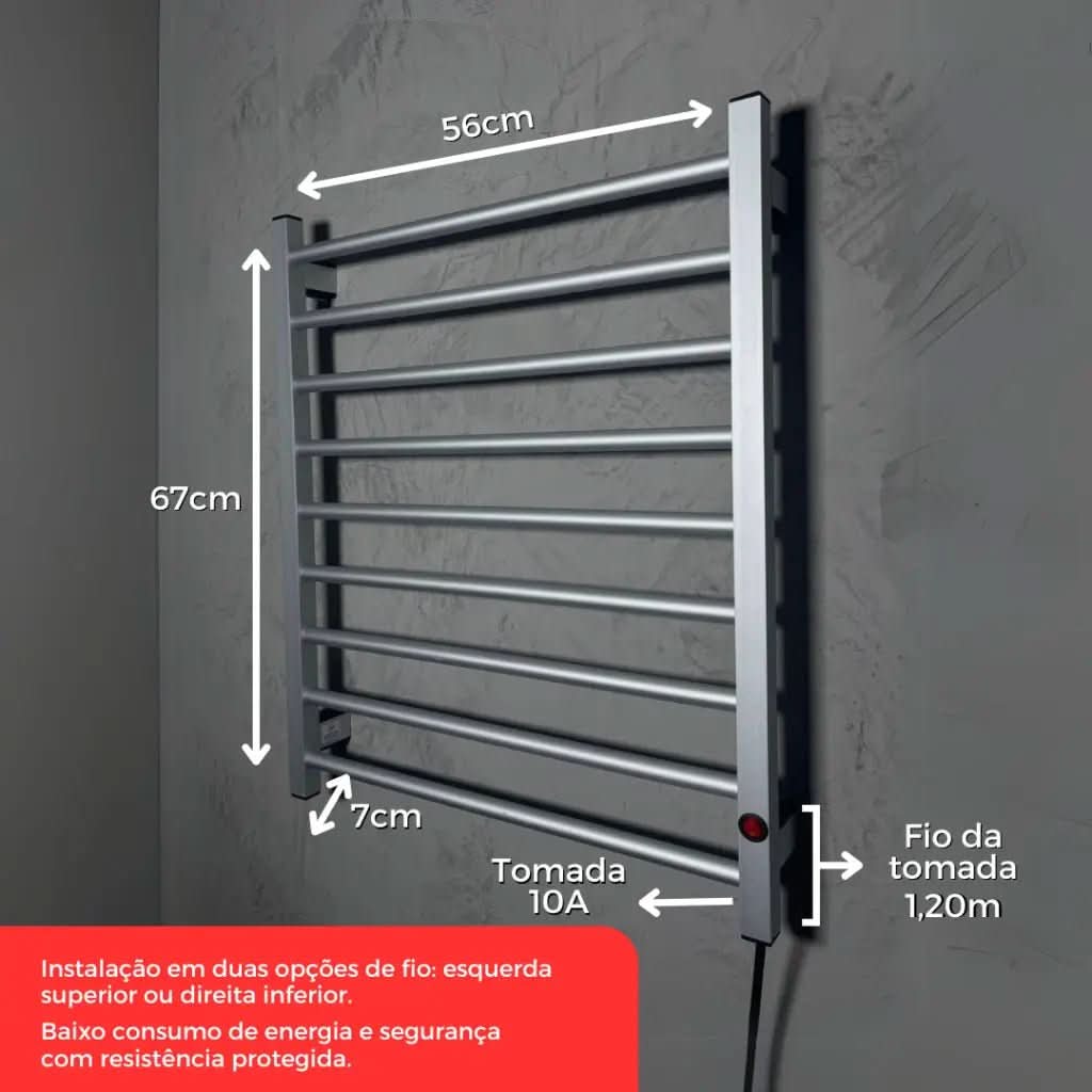 Toalheiro Térmico Alumínio Porta Toalha Electrowood Aquece e Seca Toalhas - Morada Serena