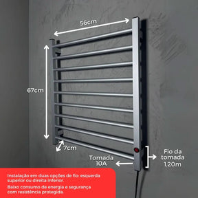 Toalheiro Térmico Alumínio Porta Toalha Electrowood Aquece e Seca Toalhas - Morada Serena