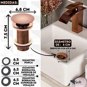 Válvula Click Inox Rose Gold Para Cuba de Banheiro 4cm - Morada Serena