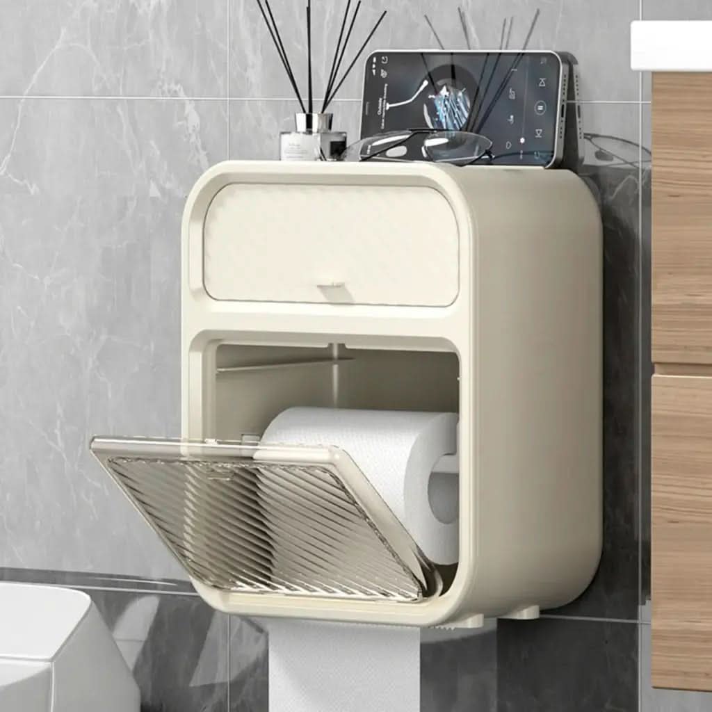 Porta Papel Higiênico de Parede Moderno com Suporte Celular e Detergente - Morada Serena