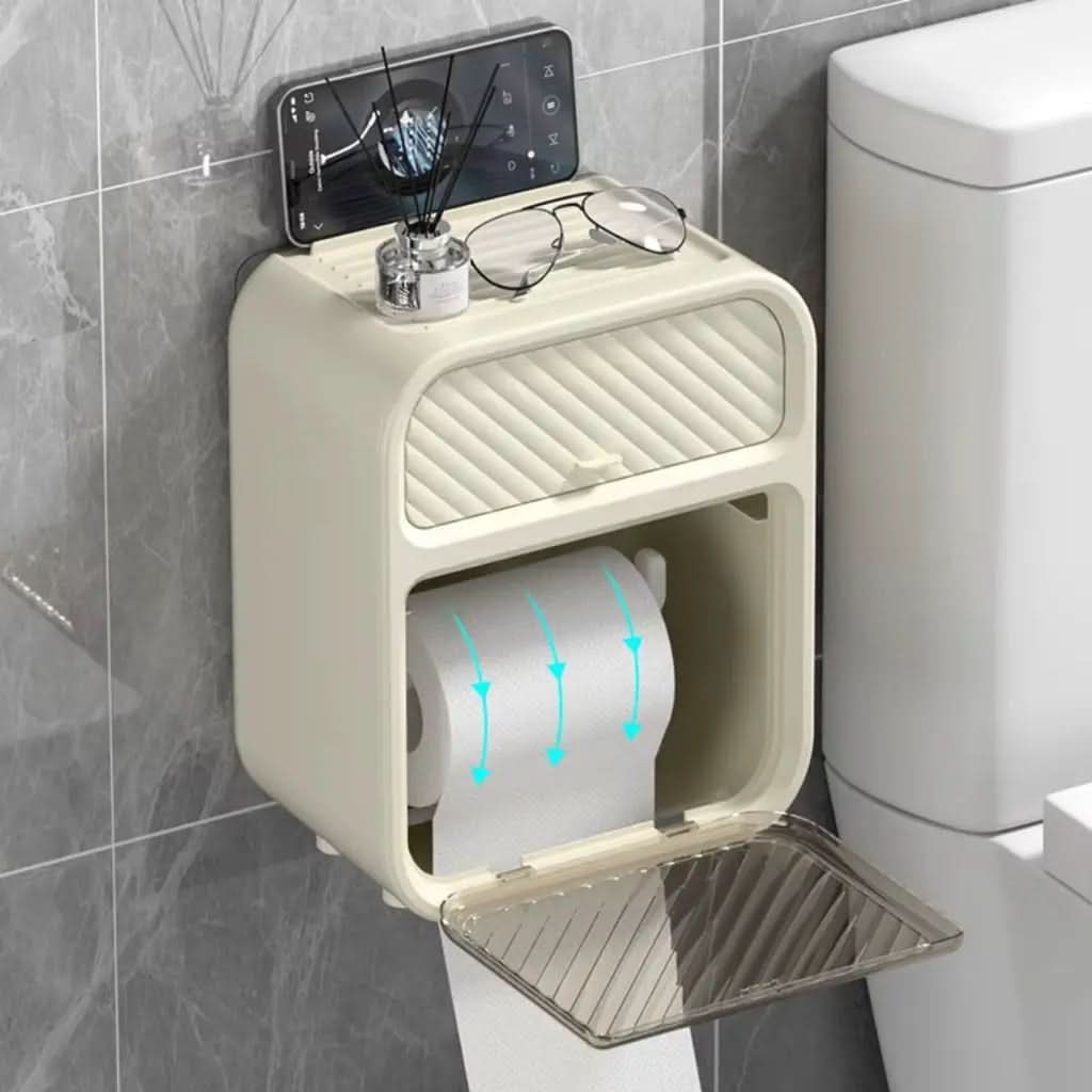 Porta Papel Higiênico de Parede Moderno com Suporte Celular e Detergente - Morada Serena