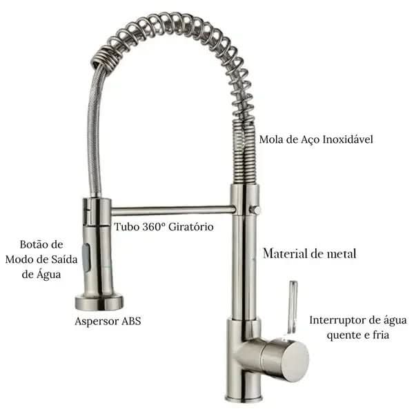 Torneira Gourmet Cozinha Com Extensor Quente e Frio - Morada Serena